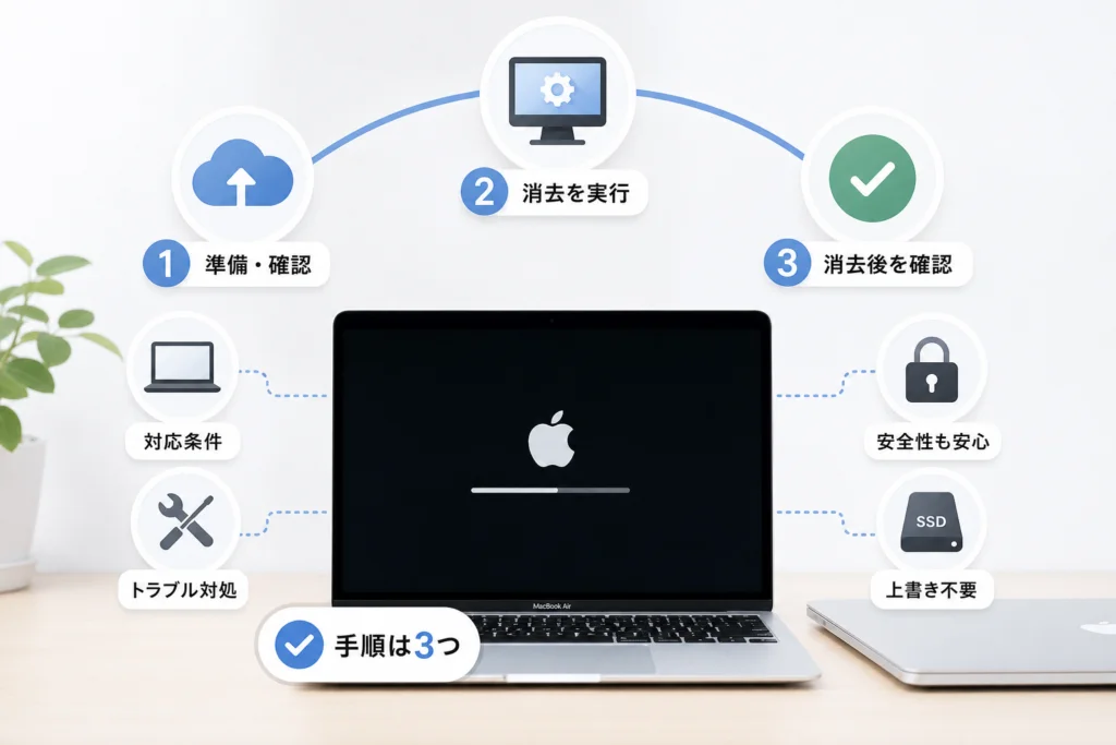 消去アシスタントでMacを初期化する手順