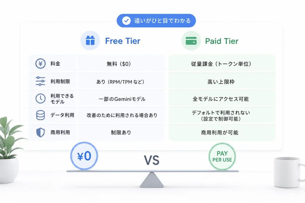 無料枠と有料枠は何が違う？制限とデータ利用を比較