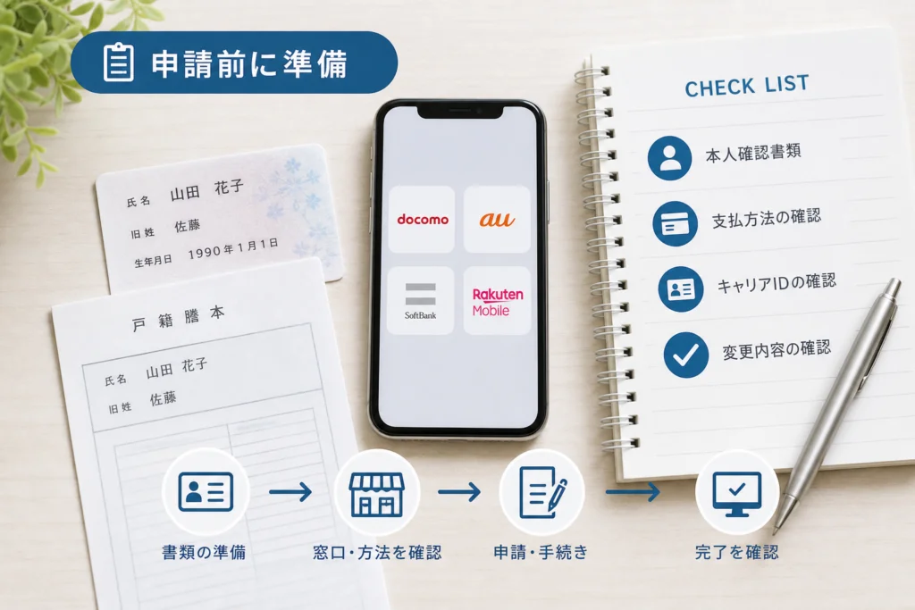 申請前に準備するもの｜新旧氏名の記載が必要かは会社別に判断