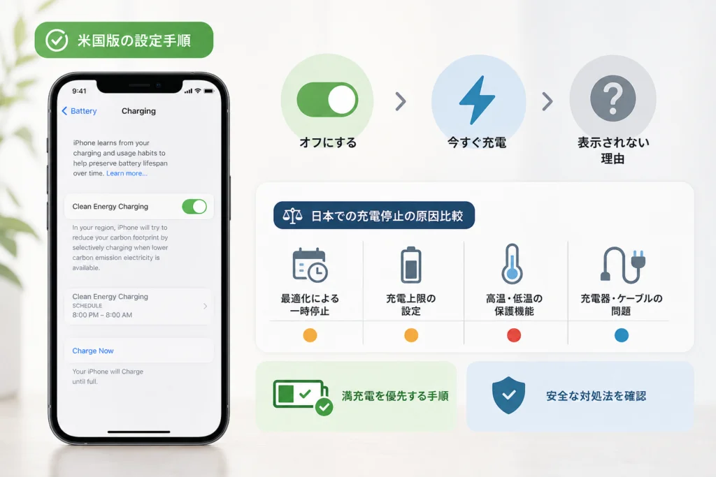 米国でクリーンエネルギー充電をオフにするには?