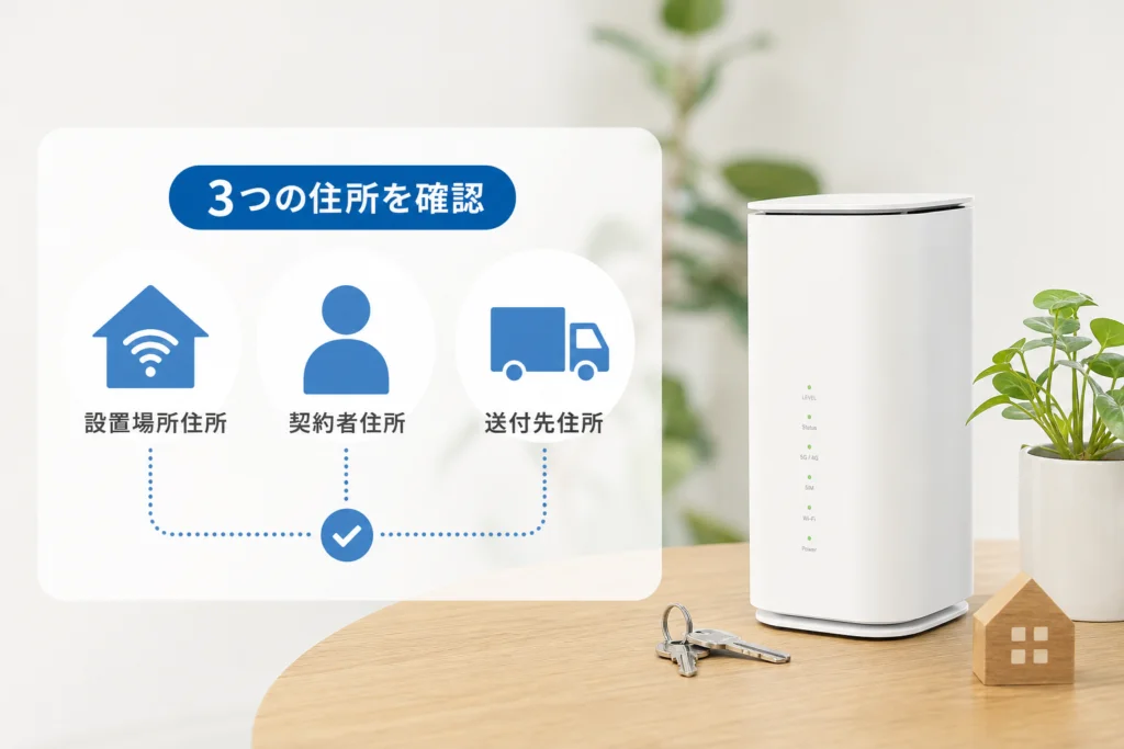 設置場所住所だけでなく契約者・送付先住所も確認する