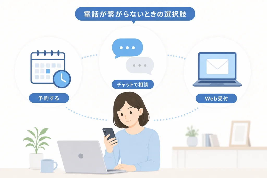 電話が繋がらないときは予約・チャット・Web受付を使える?