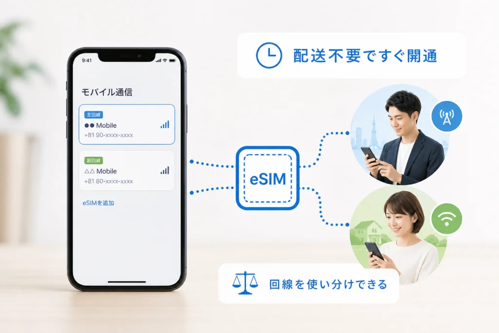 eSIMのメリットは配送不要と回線の使い分け