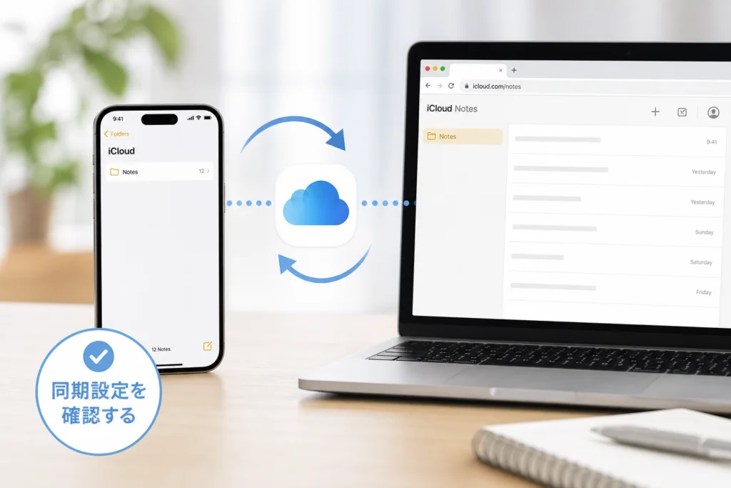 iCloudのメモが消えた場合はiCloud.comと同期設定を確認する