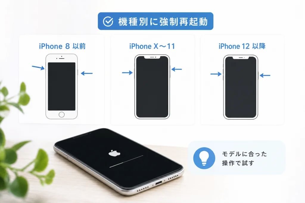iPhoneの機種別に強制再起動を試す