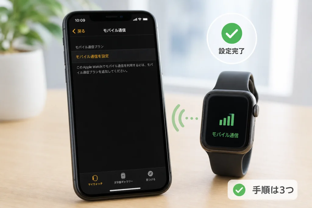 iPhoneのWatchアプリからモバイル通信を設定する手順