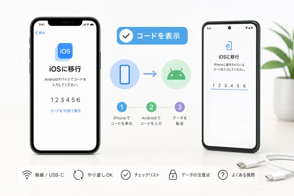 iPhone側で6桁または10桁のコードを表示する手順