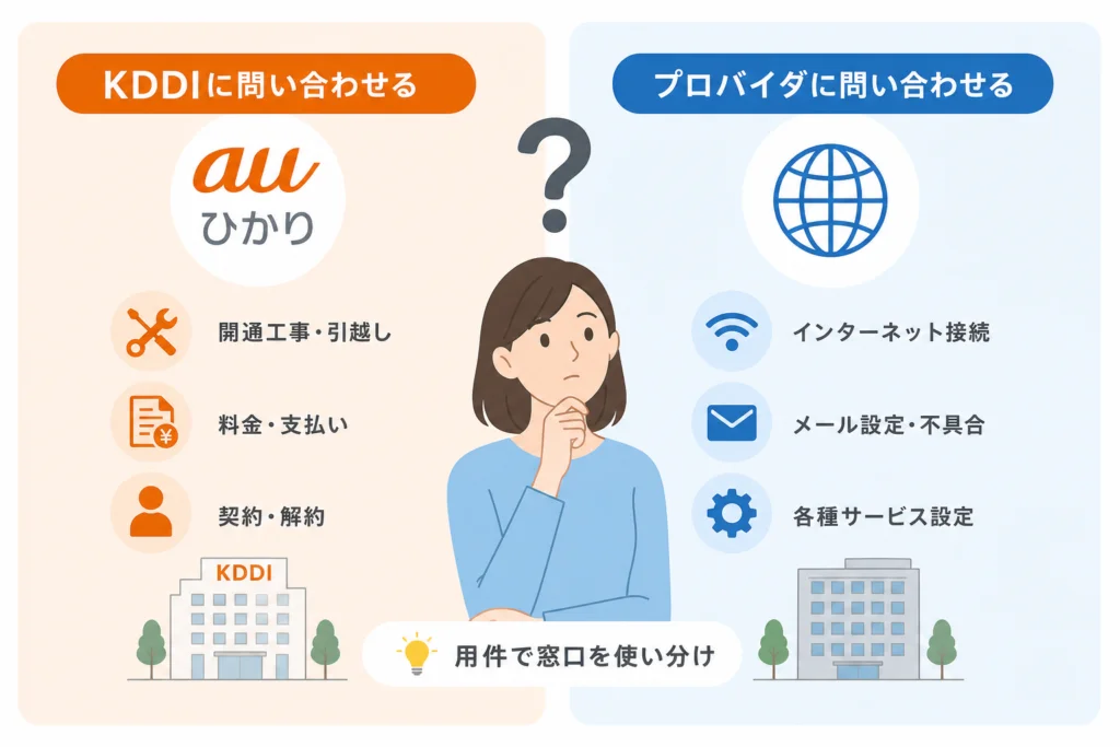 KDDIとプロバイダのどちらに問い合わせる？