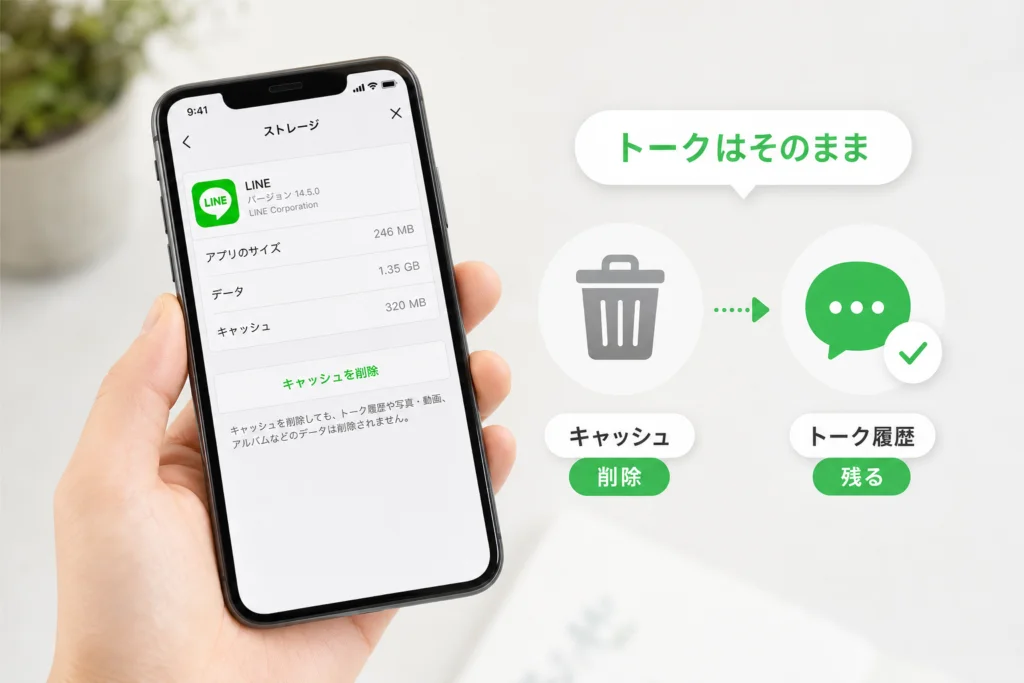 LINEのキャッシュをトーク履歴を残して削除する方法