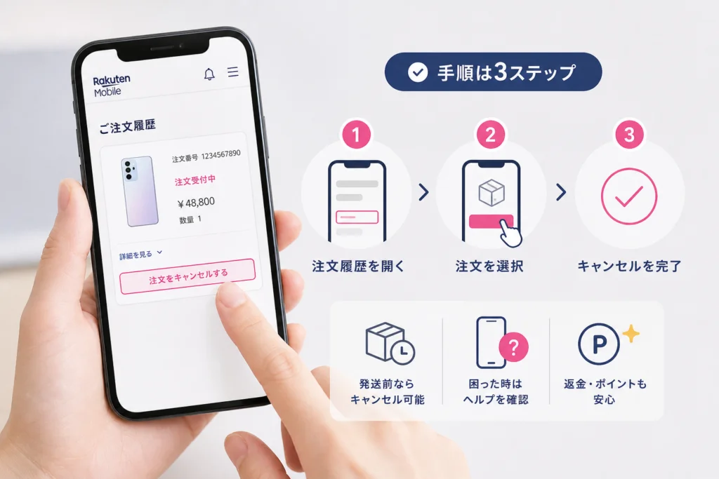 my 楽天モバイルで製品注文をキャンセルする手順