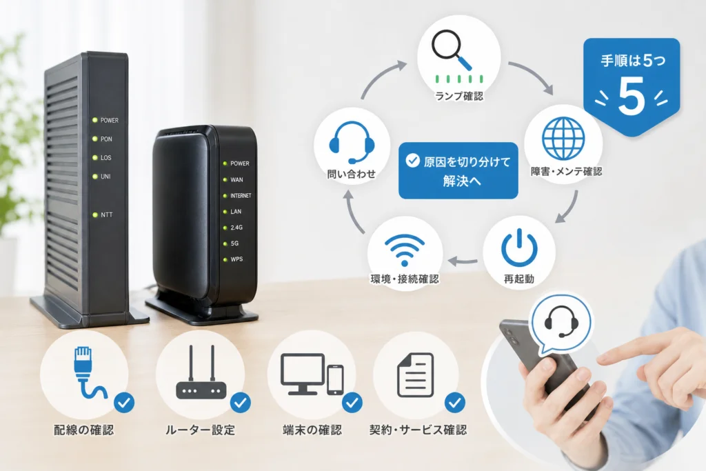 ONU・光BBユニットのランプから原因候補を絞る