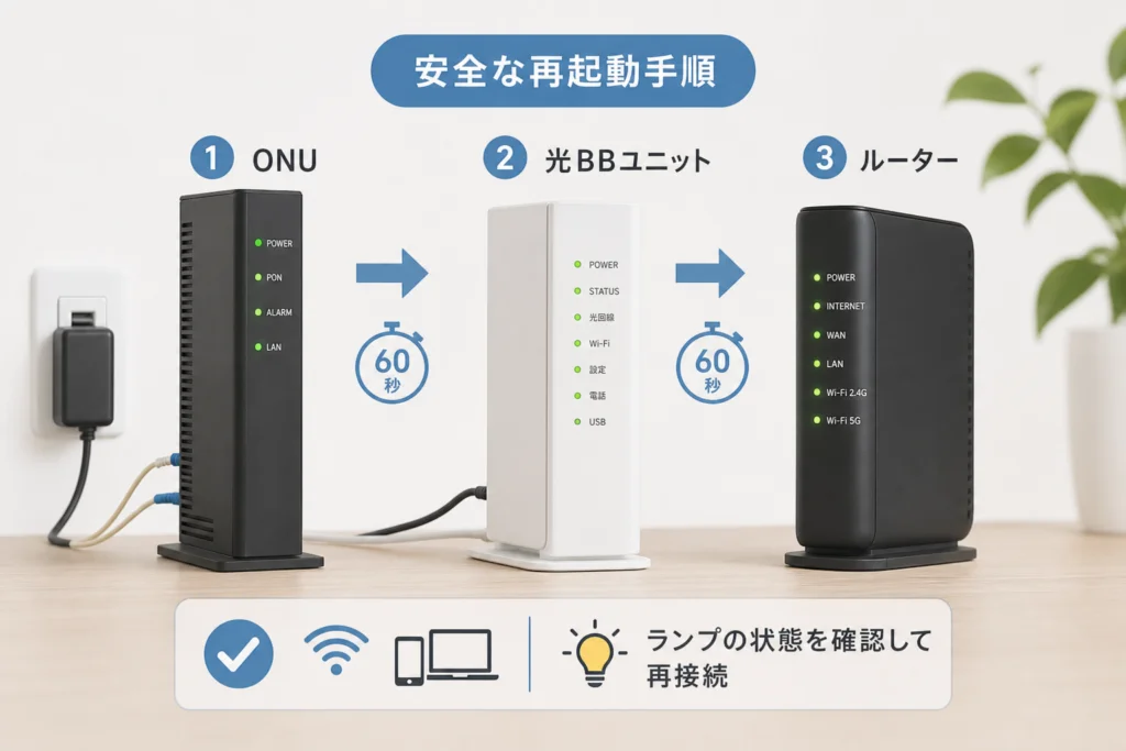 ONU・光BBユニット・ルーターを安全に再起動する