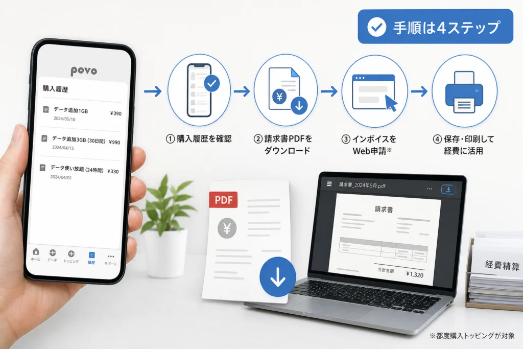 povo2.0アプリでトッピング購入履歴を確認する手順