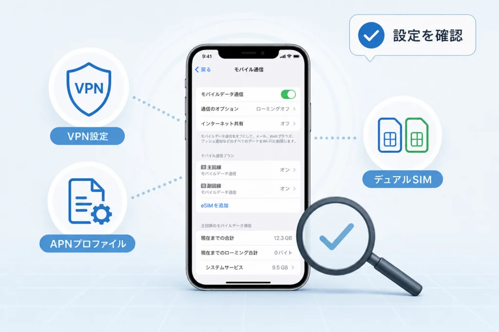 VPN・APN構成プロファイル・デュアルSIMの設定を確認する